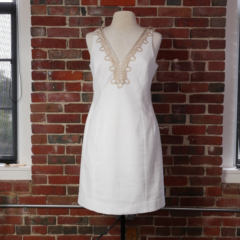 Lily Pulitzer Sleeveless White Dress, Gold Trim